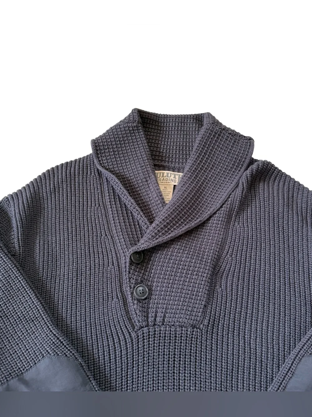 Duluth Trading Co Mens XL Charcoal Gray Ribbed Shawl Collar Knit Sweater
